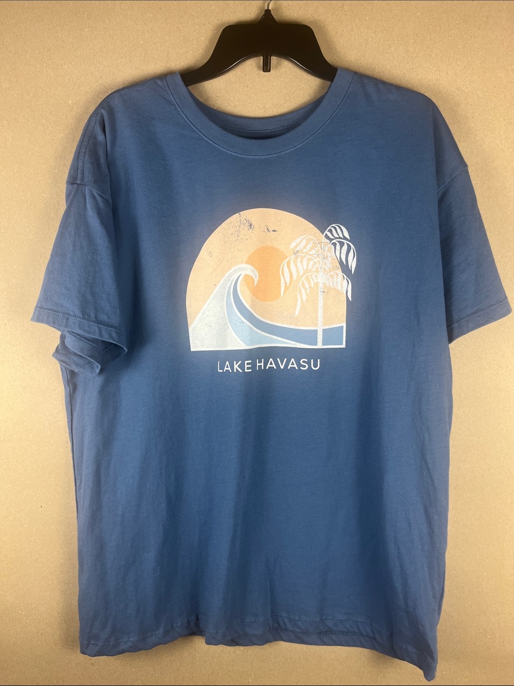 Roxy Lake Havasu Graphic Tee M Blue Wave Sunset Palm Travel NWOT Y2K Coastal